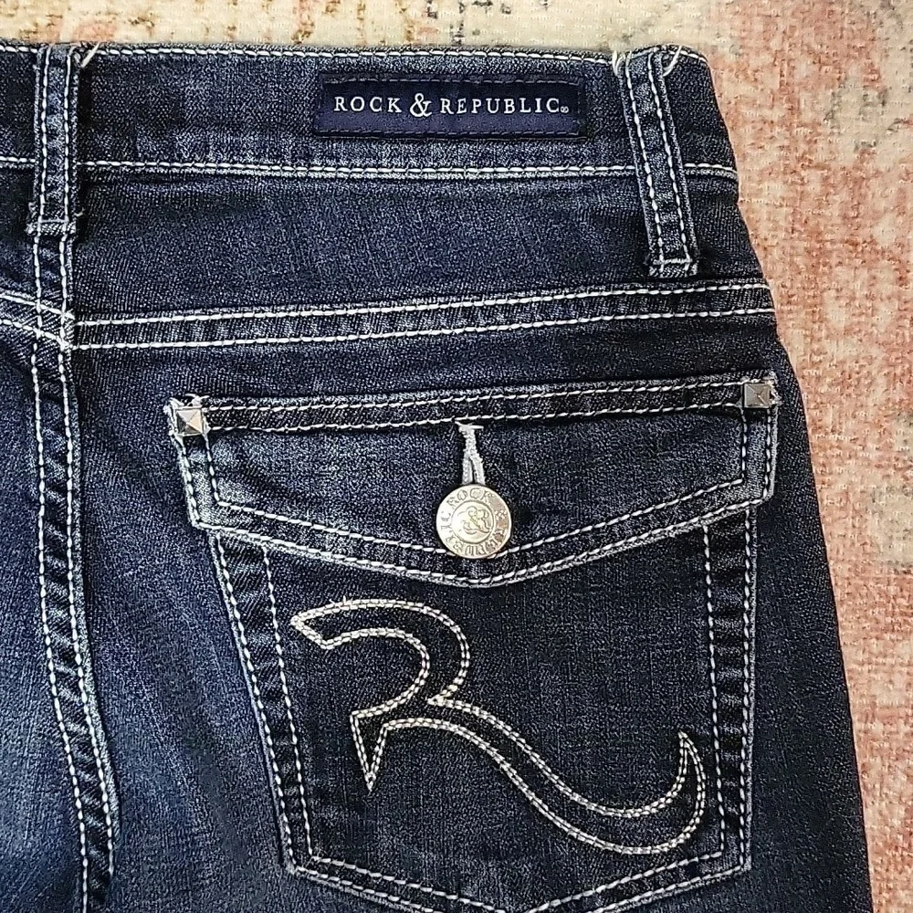Rock & Republic Kendall Skinny Capri Jeans 6 Dark Blue Wash